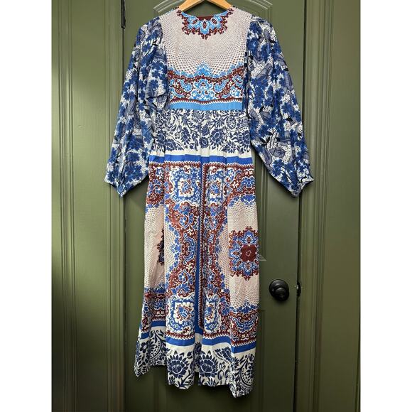 NWT Weekend Max Mara Turquoise Ghiotto Midi Cotton Boho Dress Blue Size 2 XS - Picture 6 of 8